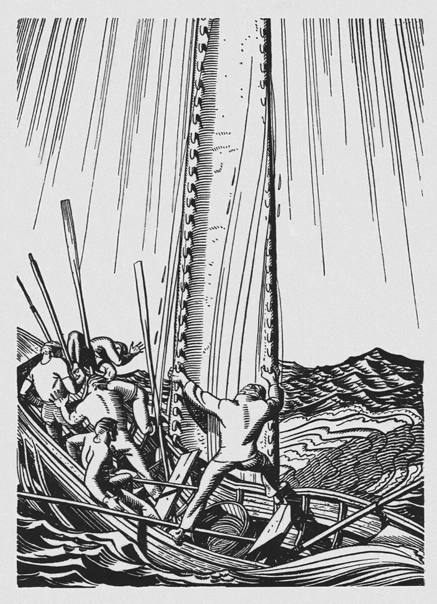 Иллюстрация к роману Г. Мелвилла "Моби Дик". 1930