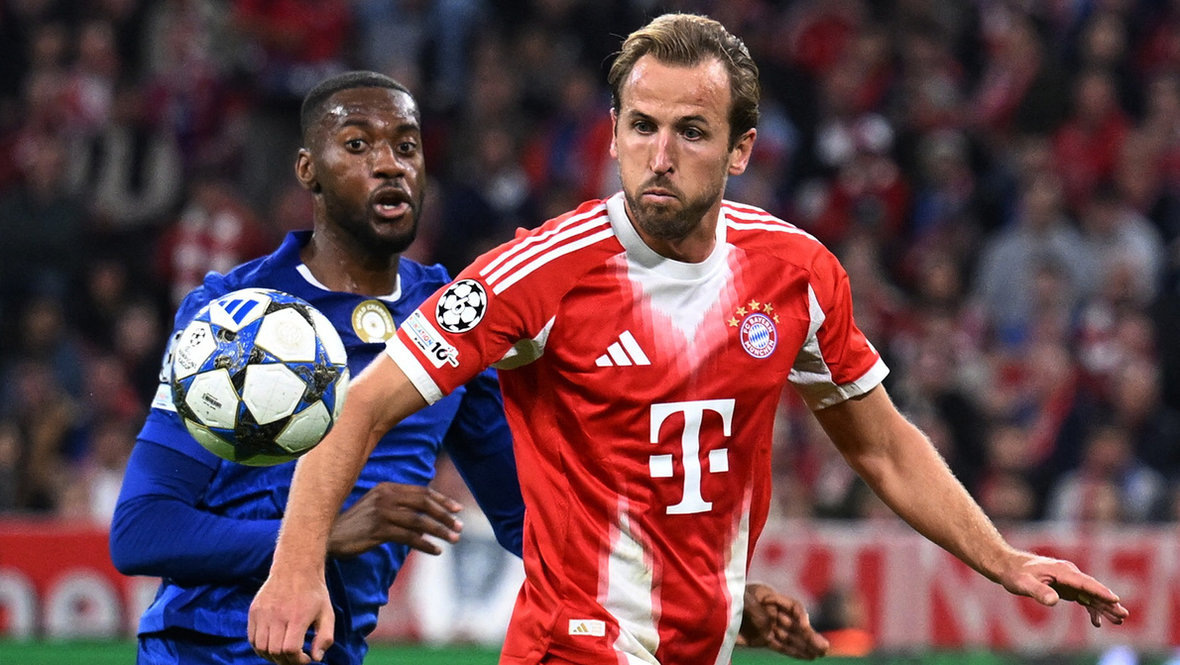    Защитник «Челси» Тосин Адарабиойо и нападающий «Баварии» Харри Кейн. Reuters