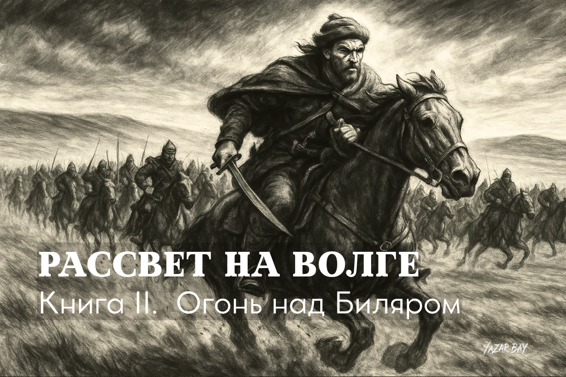 Небольшой элитный отряд воинов во главе с Айдаром на огромной скорости мчится по бескрайней степи, совершая отчаянный марш-бросок к вражеской столице. ©Язар Бай