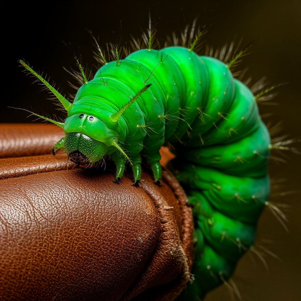 Сгенерировано по описанию из главы. Нейросеть никак не хотела сделать большую гусеницу с двумя головами...