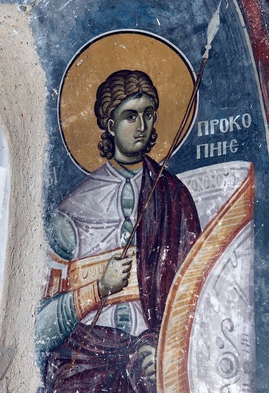 Великомученик Прокопий Кесарийский. 14 в. Фреска храма святых Иоакима и Анны. Монастырь Студеница. Сербия.