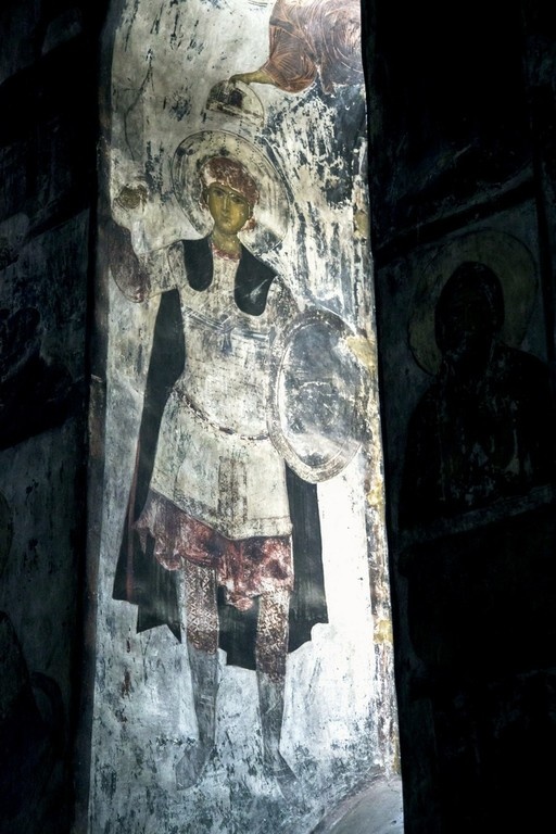 Великомученик Прокопий Кесарийский. 12 в. Фреска пещерного монастыря Вардзия. Грузия.