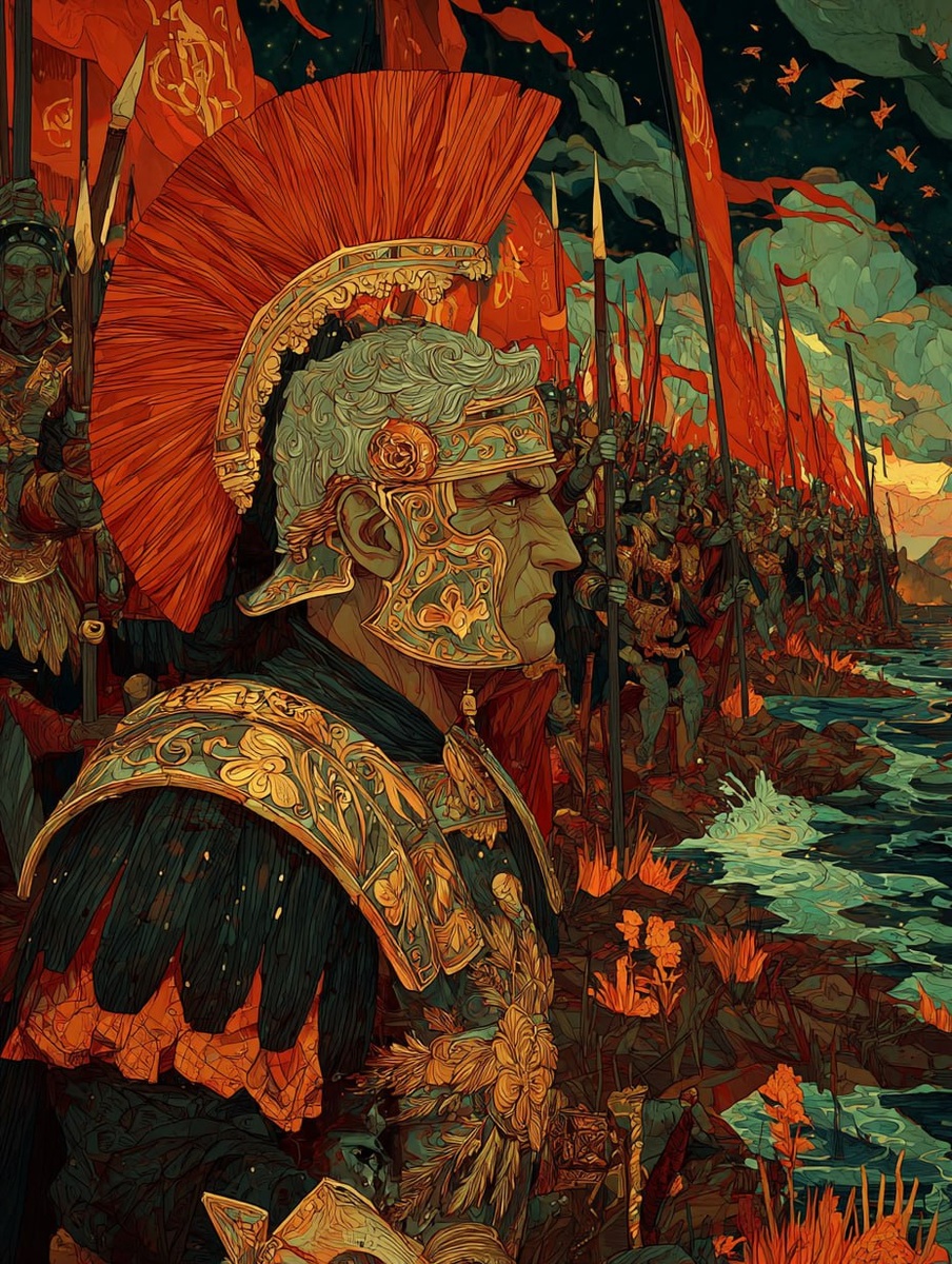 Попробуем разные техники на тему "Юлий Цезарь переходит Рубикон"