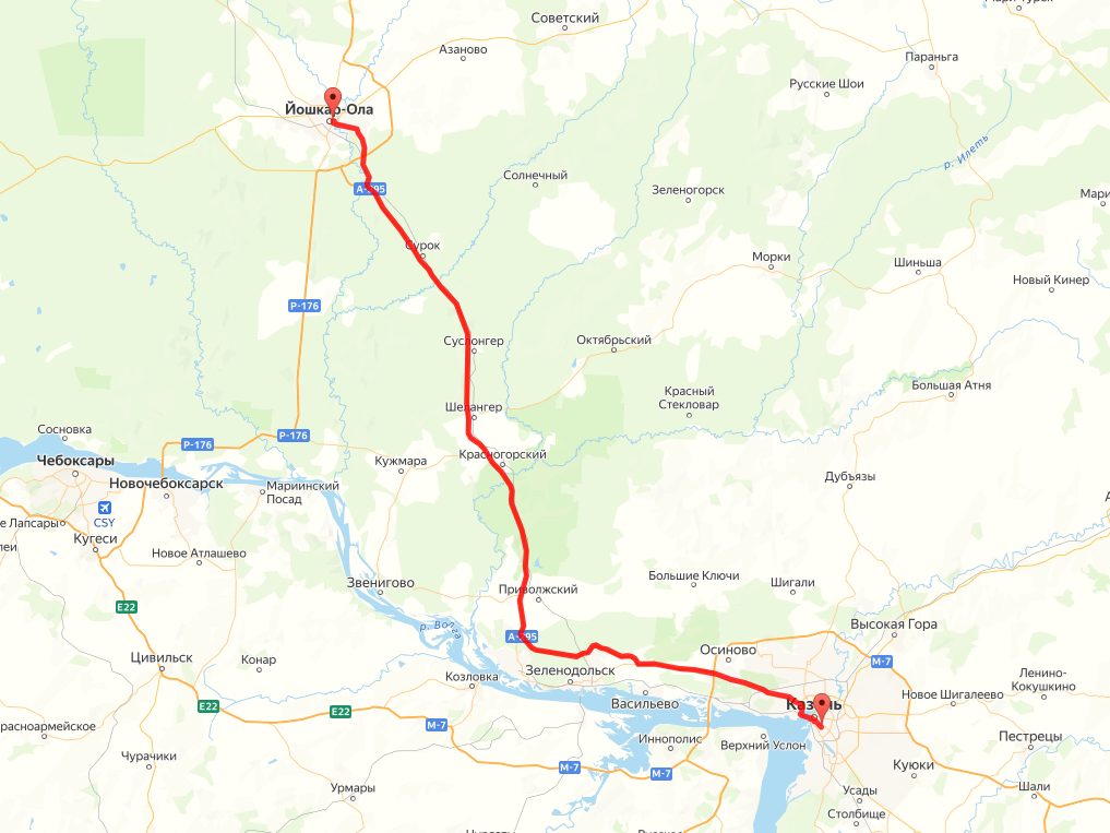 Маршрут из Казани в Йошкар-Олу