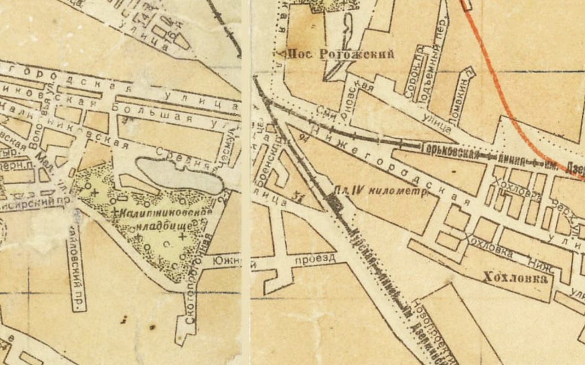 На карте Москвы 1940 года станция уже указана под названием "Платформа IV километр". С сайта www.retromap.ru.