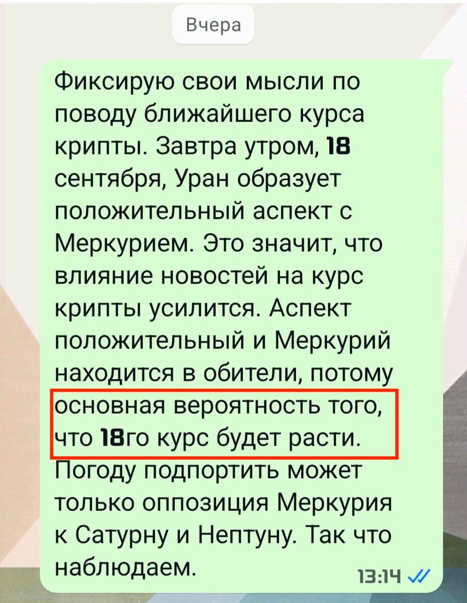 Мой астрологический прогноз по курсу Биткоина накануне заседния ФРС США