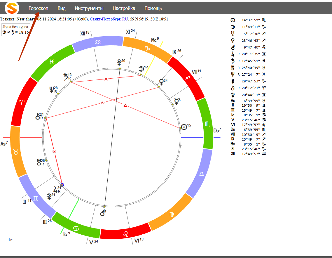 Верхнее меню