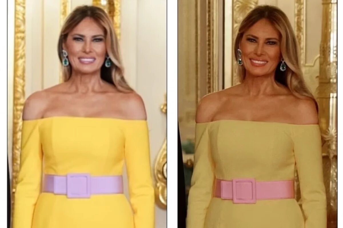    Критики озадачены оптической иллюзией из-за платья Мелании Трамп в Британии