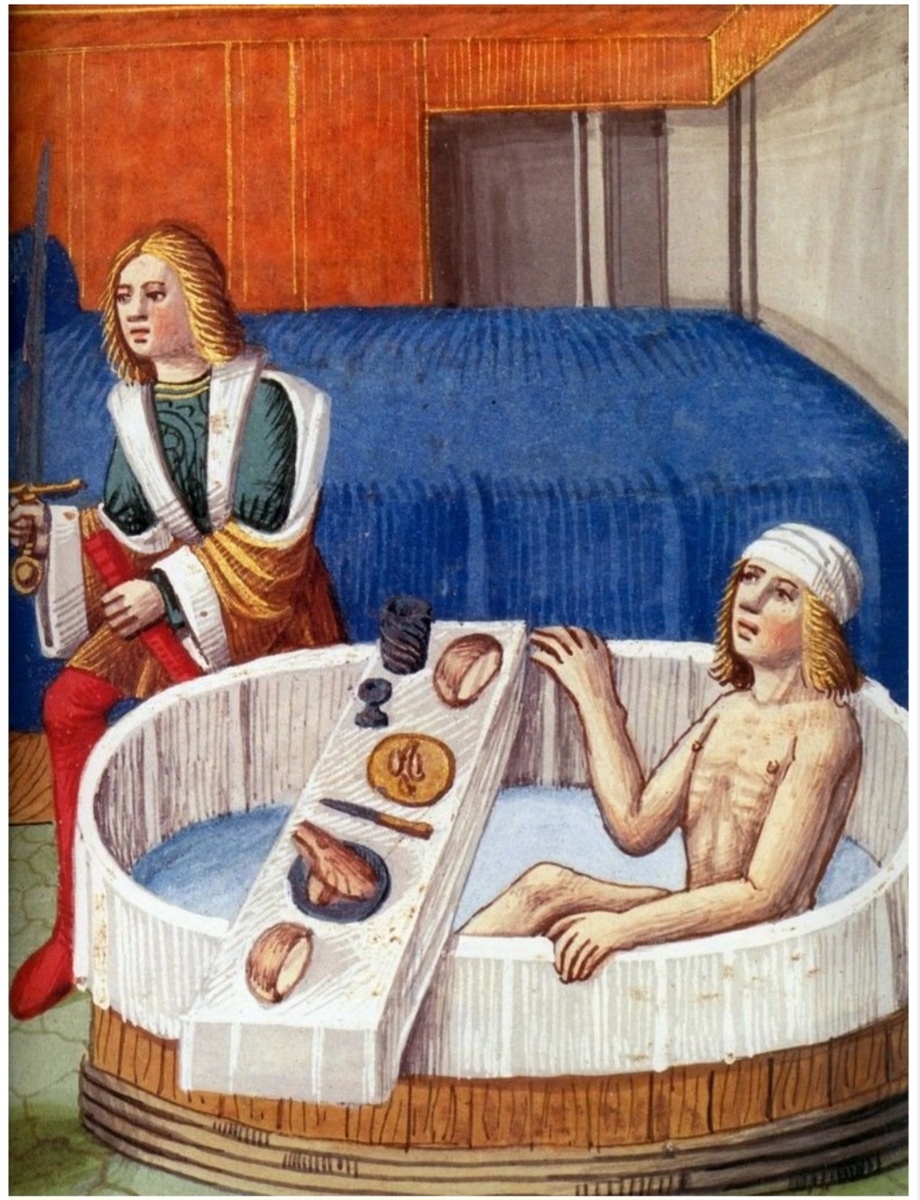 Средневековая баня с комфортом: при омовении, не вылезая из купальни, можно было пообедать и послушать музыкантов.