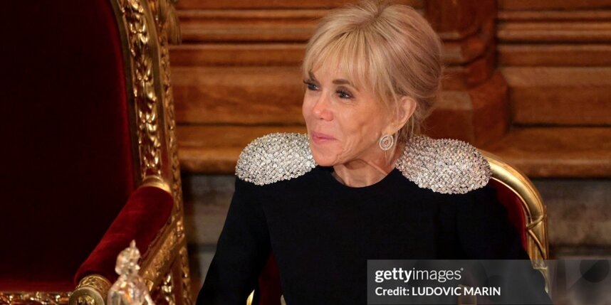    Супруга президента Франции Брижит Макрон присутствует на государственном банкете в Гильдхолле в Лондоне 9 июля 2025 года