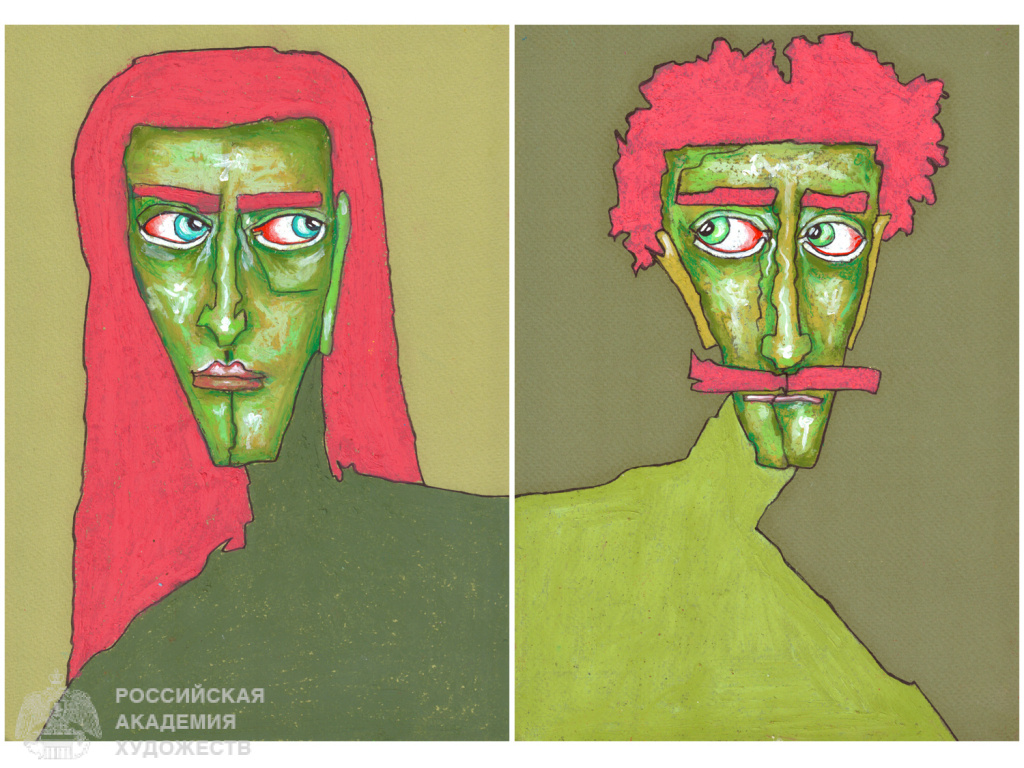 М. Басиладзе. Без названия. 2023 г. Бумага, маркер, масляная пастель. 21х30 (каждый лист). Собственность автора.