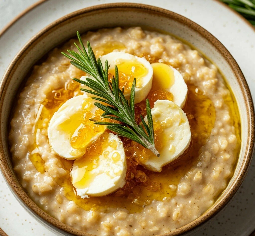 Овсянка с козьим сыром, мёдом и розмарином