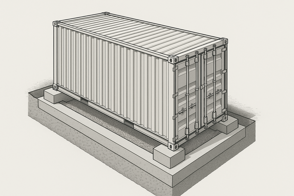 морской контейнер на ленточной платформе