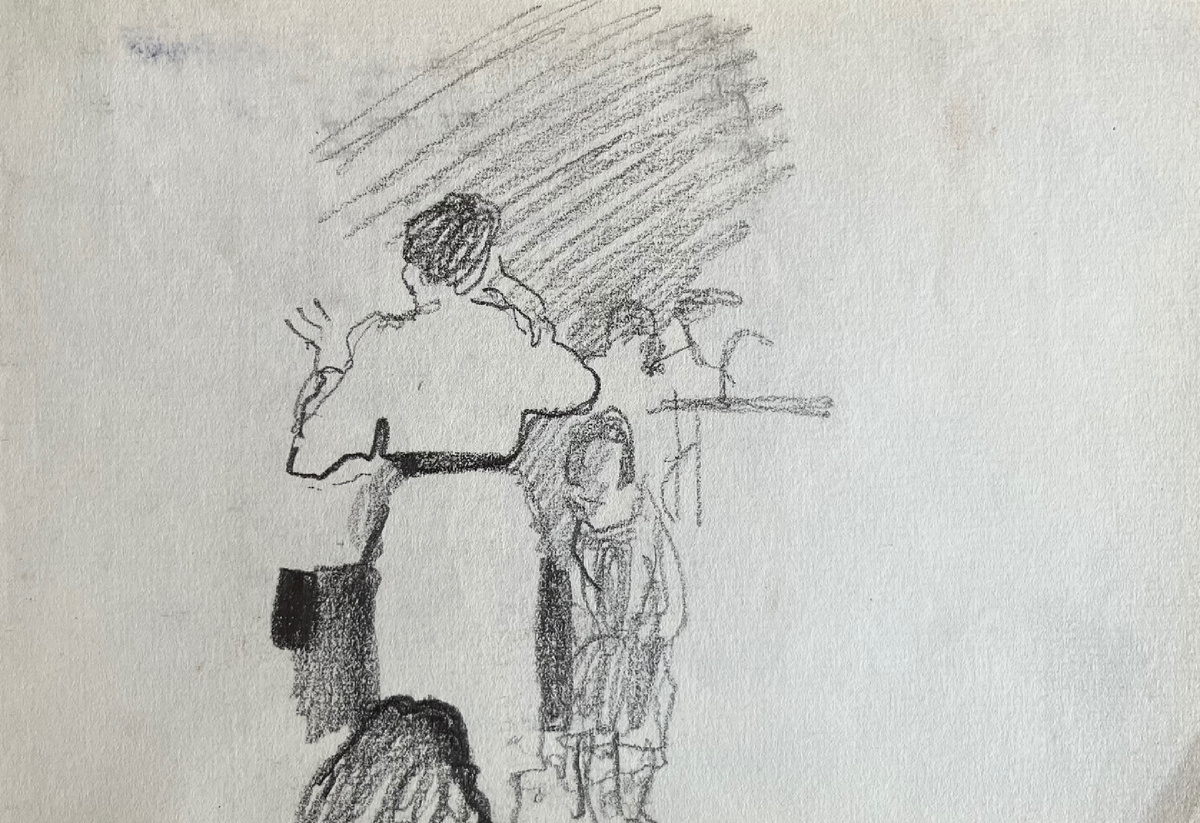 «Репетиция хора». Художник Кузнецов А.Т.. мягкий карандаш