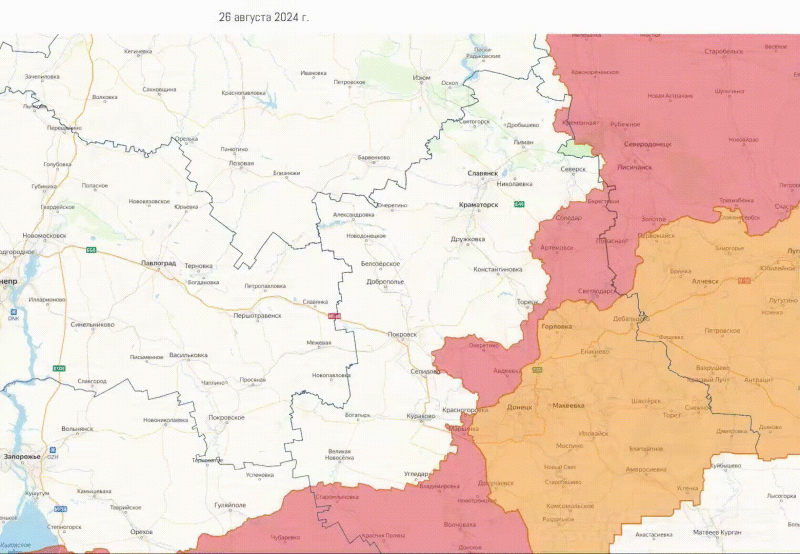 Продвижения ВС РФ в ДНР с 26.08.24 по 26.08.2025 г. 