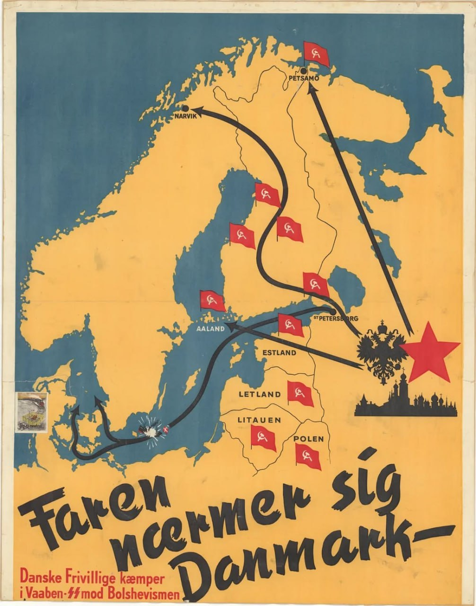 Источник: https://www.reddit.com/r/PropagandaPosters/comments/gciihu/the_danger_is_nearing_denmark_danish_volunteers/ 