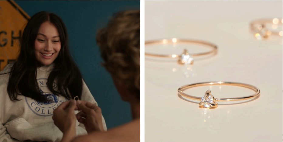 Ювелирный бренд Catbird предоставил для сериала «Этим летом я стала красивой» обручальное кольцо с белым бриллиантом весом 0,089 карата. Украшение из переработанных материалов символизирует скромную, но искреннюю любовь двух студентов, которые решились на помолвку при ограниченном бюджете.