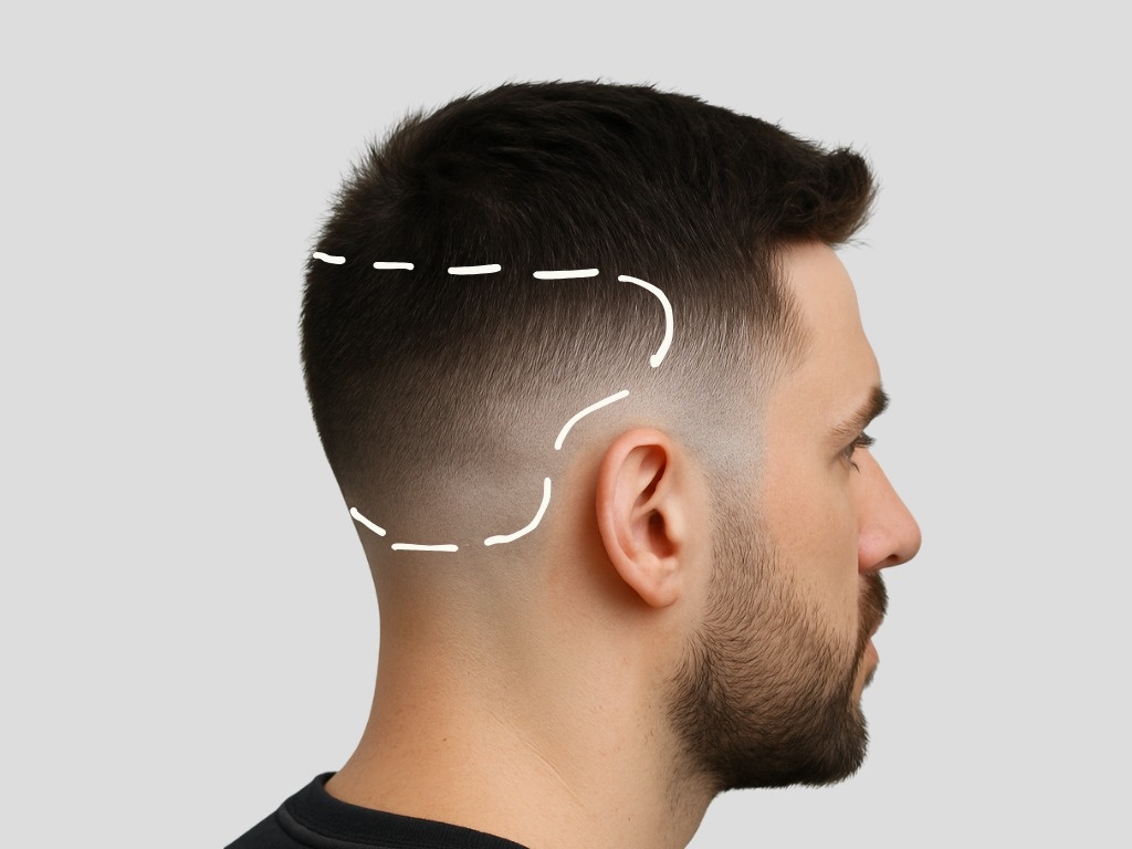 Стрижка фейд - зона забора луковиц для пересадки