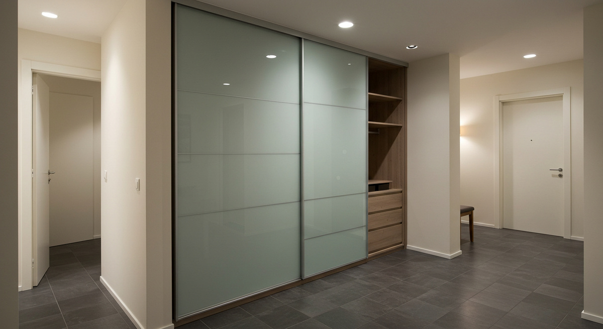 Современный шкаф-купе с ящиками в прихожую