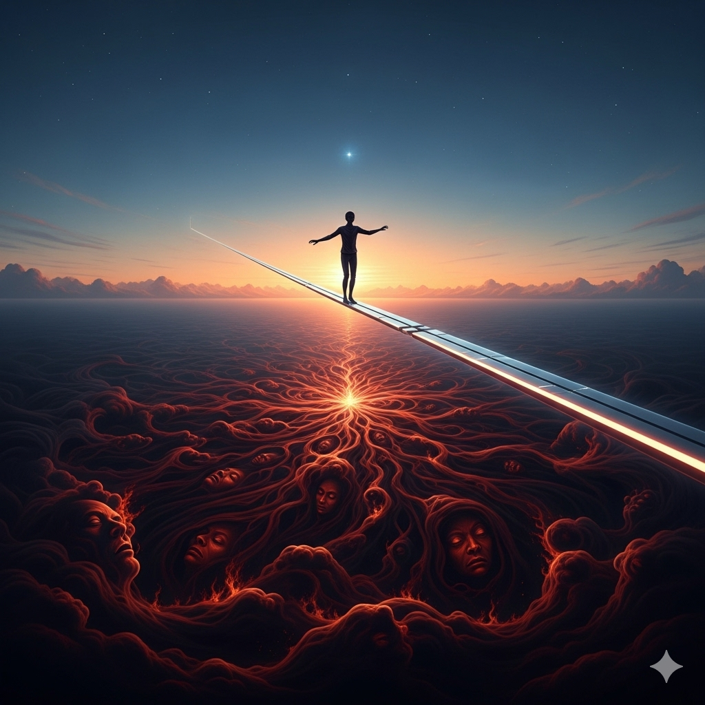 Иллюстрация "Путь по лезвию бритвы" слоздана сетью Джемини