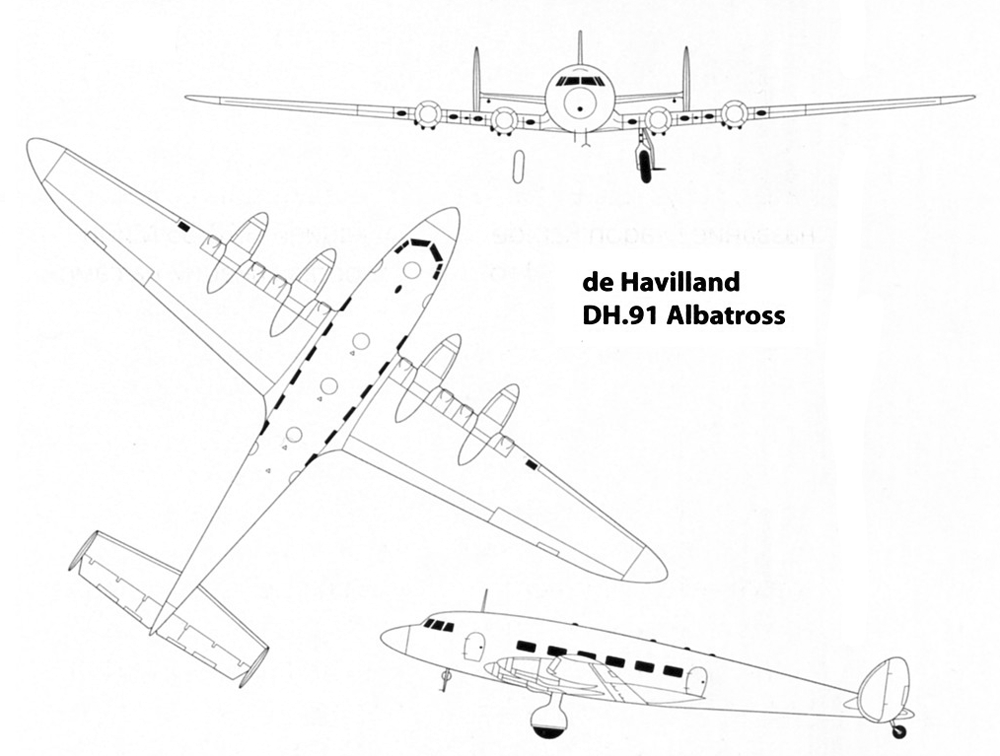 схема пассажирского самолета de Havilland DH.91 Albatross. Чертеж airwar.ru