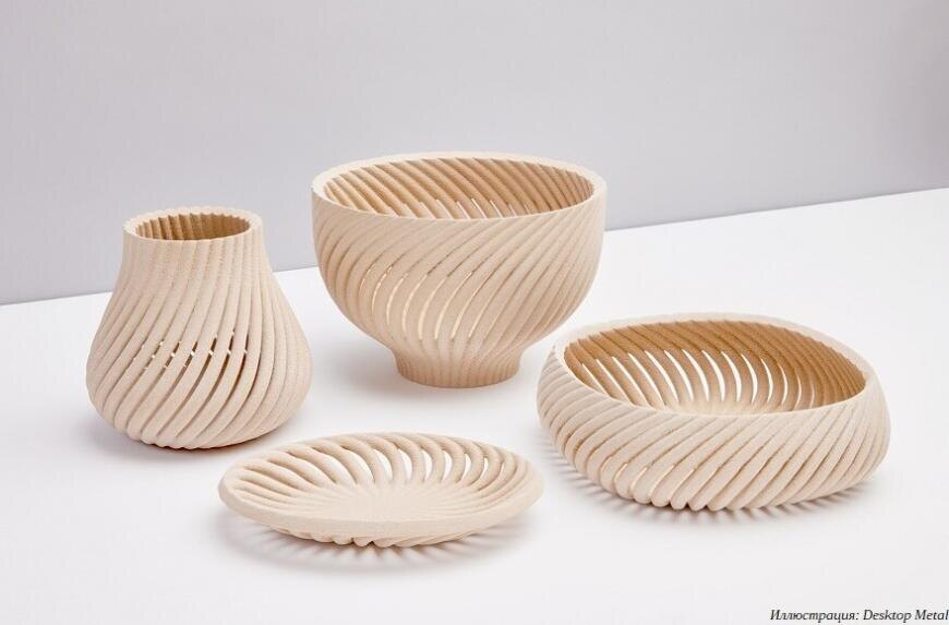 Фотографии напечатанных из древесного порошка деталей, до постобработки