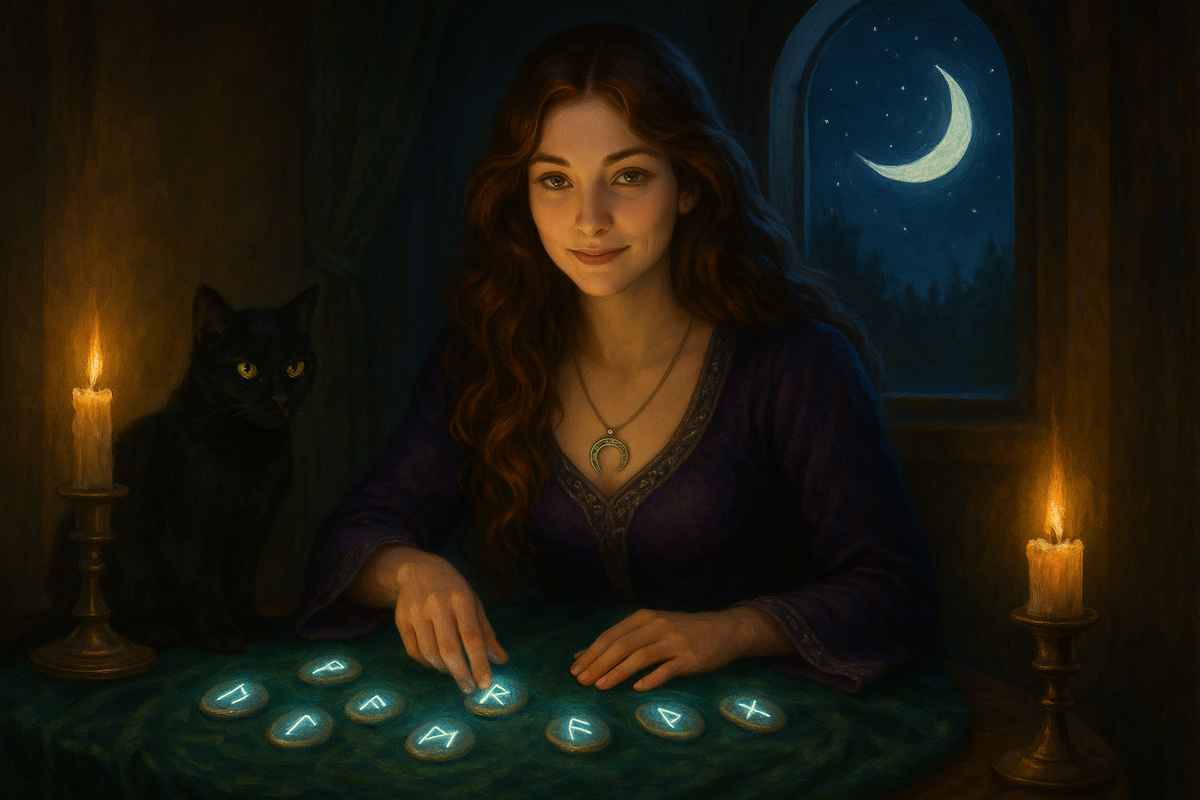 Она улыбается так, словно знает о Вас больше, чем Вы сами. Руны уже сказали своё слово — готовы ли Вы его услышать?