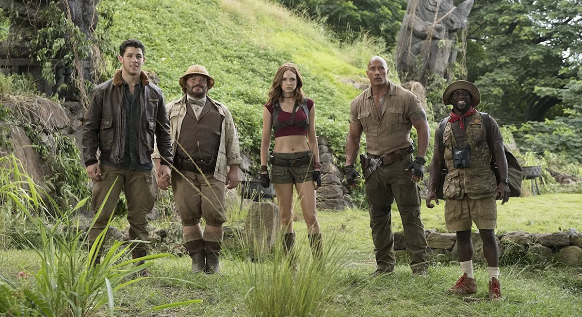 Фото из свободных источников. Дуэйн Джонсон, Джек Блэк, Кевин Харт, Карен Гиллан в фильме "Джуманджи. Зов Джунглей".