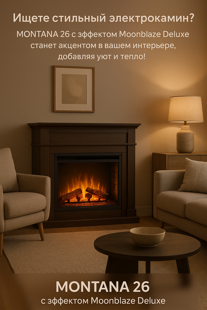   Преобразите свой дом с электрокамином MONTANA 26: уют, стиль и технологии Moonblaze Deluxe в одном решении Kamin