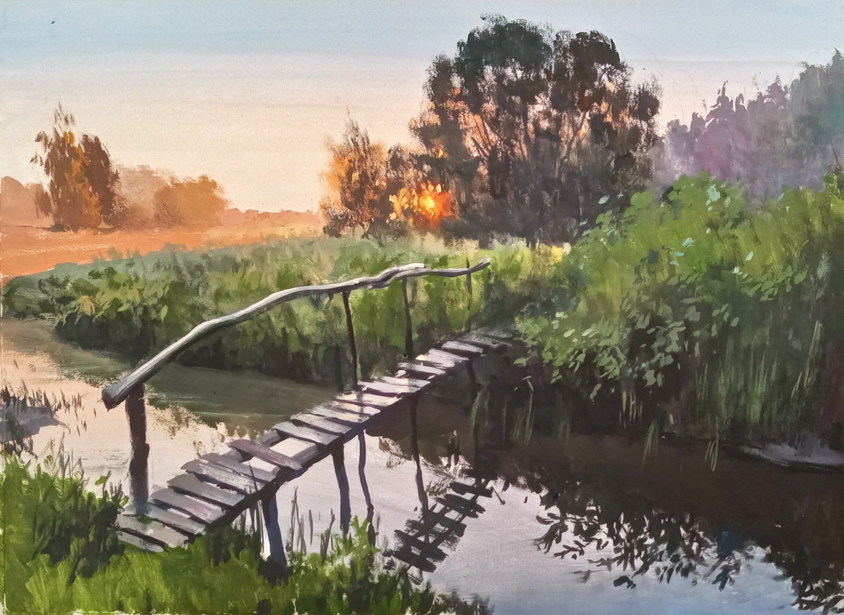 Художник Ольга Кабаева, гуашь. Работа из урока курса-марафона "Гуашь и солнце".