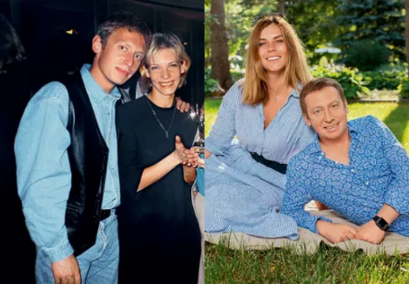 на фото Михаил Трухин слева с первой женой, справа - со второй женой