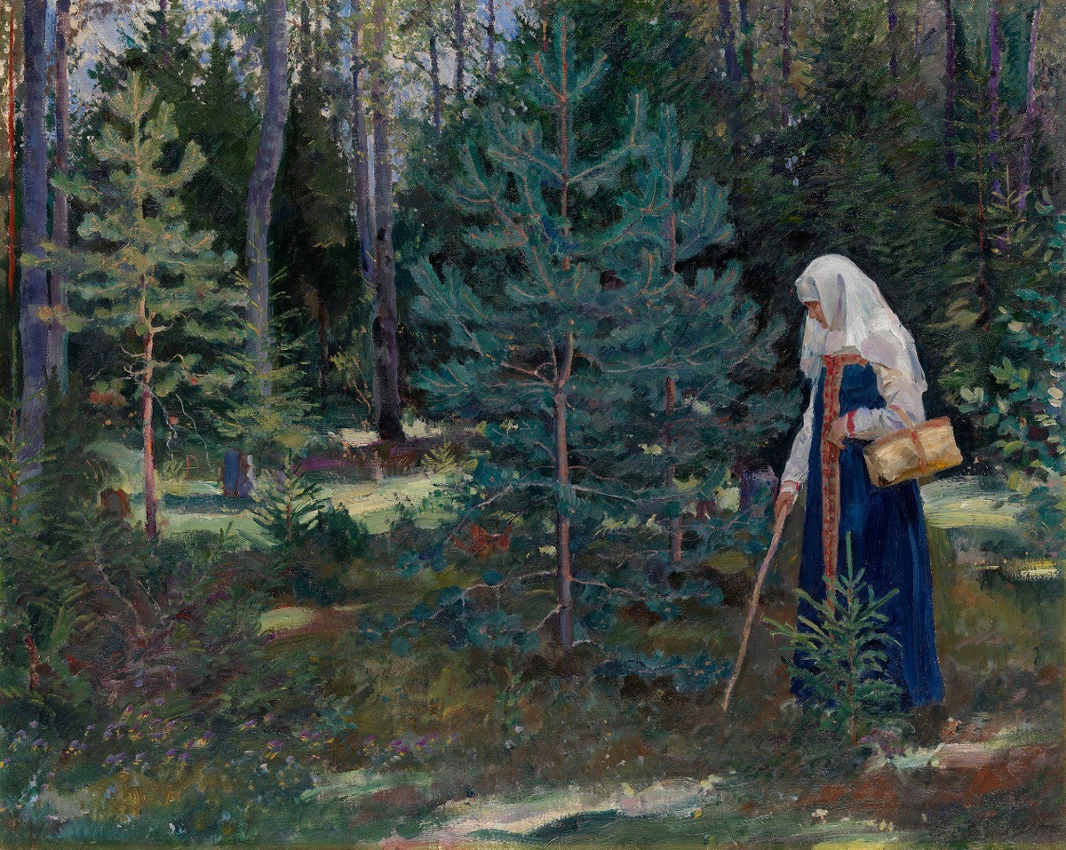 «Сбор грибов в лесу», 1927 г., художник Сергей Виноградов