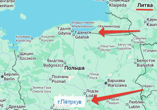 Районы боевых действий на Восточную Пруссию и Пётркув, аппликация Автора