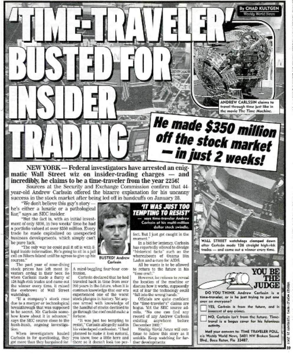 Статья о блуждающем во времени. Возможно он член Касты блуждающих во времени.