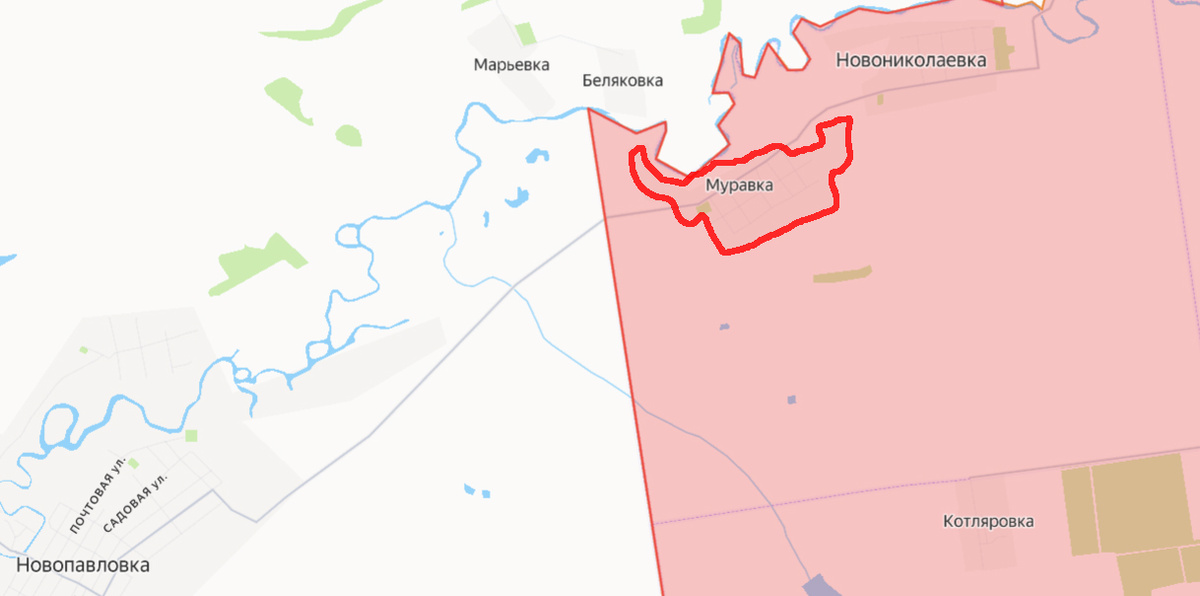 Красным контуром - освобождённое село Муравка.