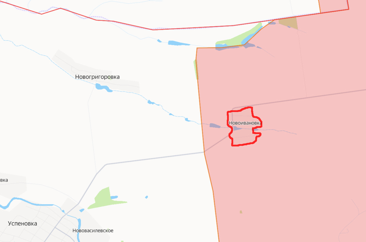 Красным контуром - освобождённое село Новоивановка.