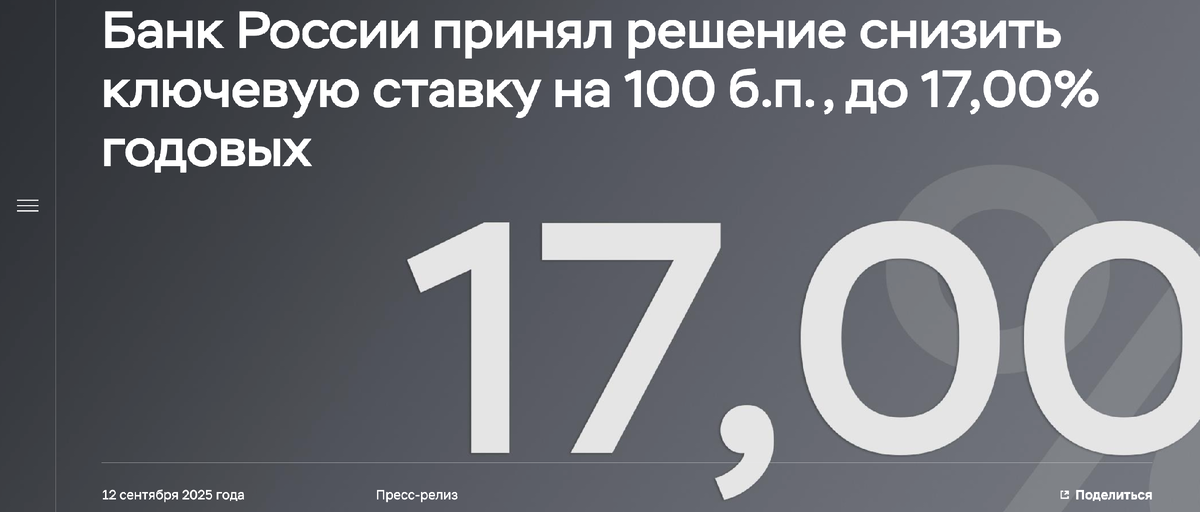 Решение по ключевой ставки от 12 сентября (источник: ЦБ РФ)