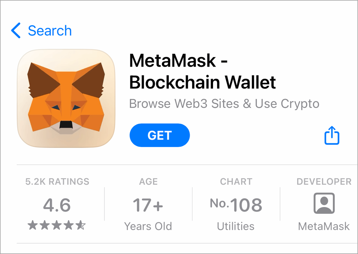    Страница криптовалютного кошелька MetaMask в App Store