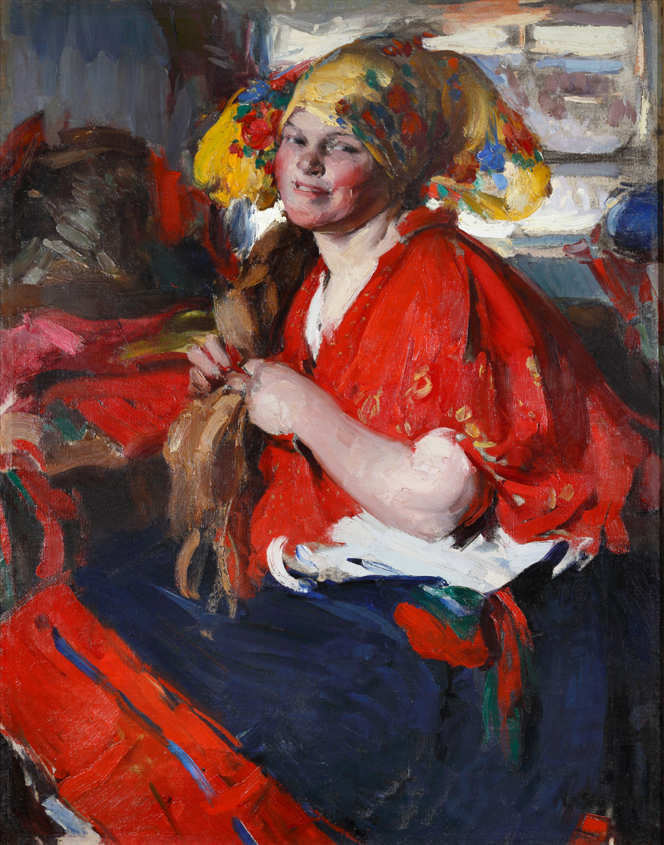 А.Е.Архипов "Заплетающая косу"