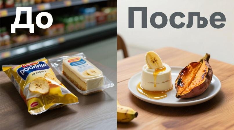 лева — то, от чего хочется отказаться. Справа — то, что можно есть и худеть! 