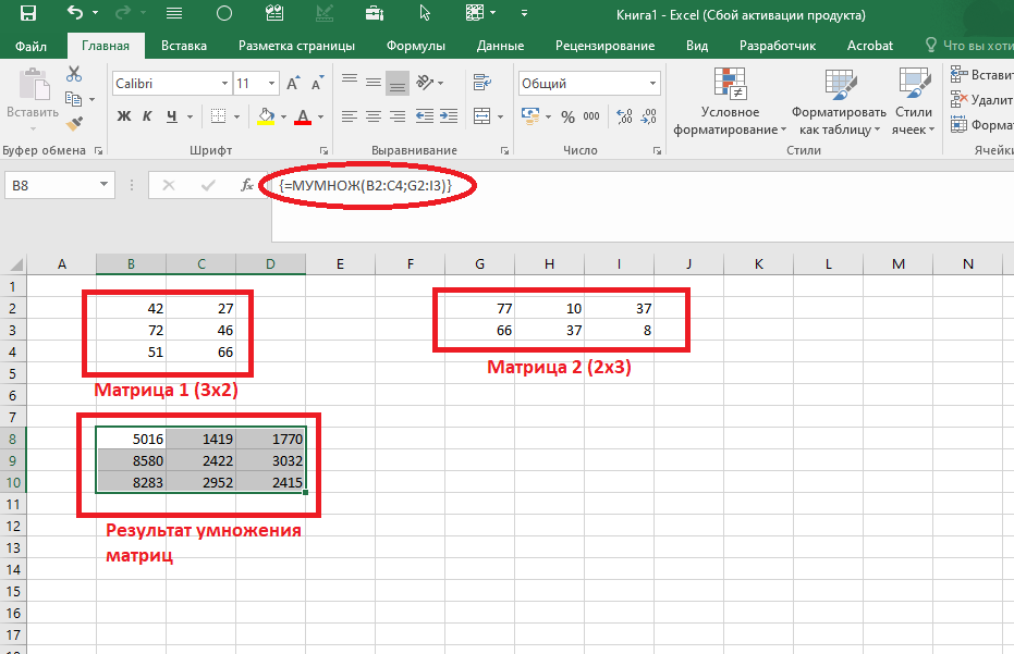 Пример умножения матриц.