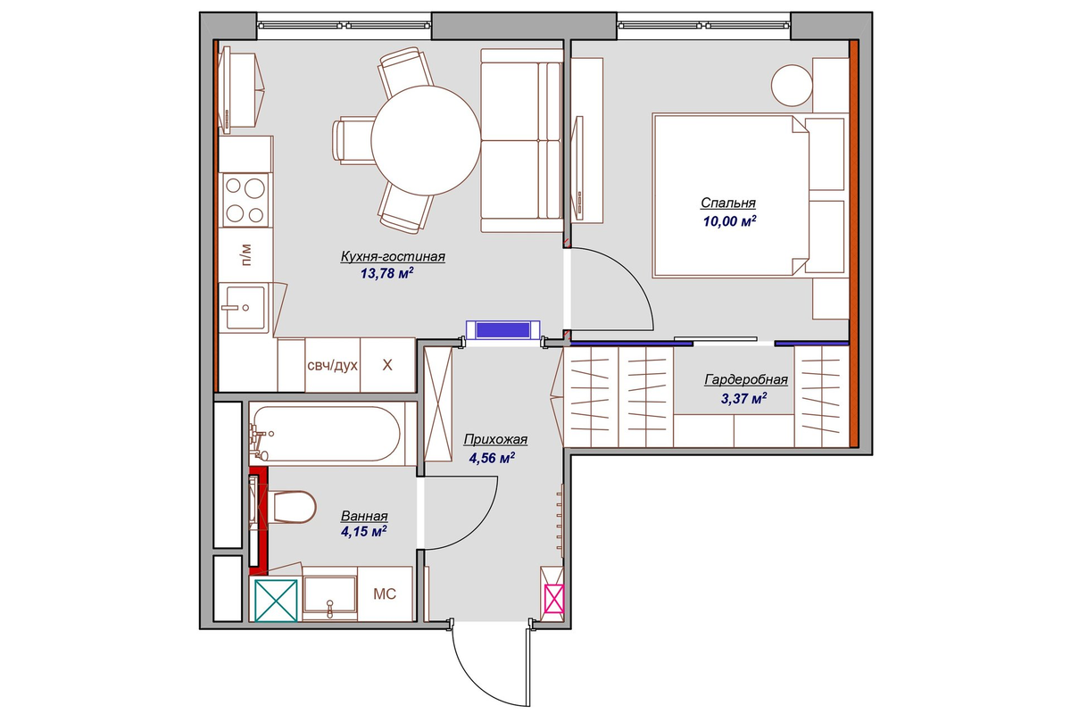 Итоговая планировка и расстановка мебели