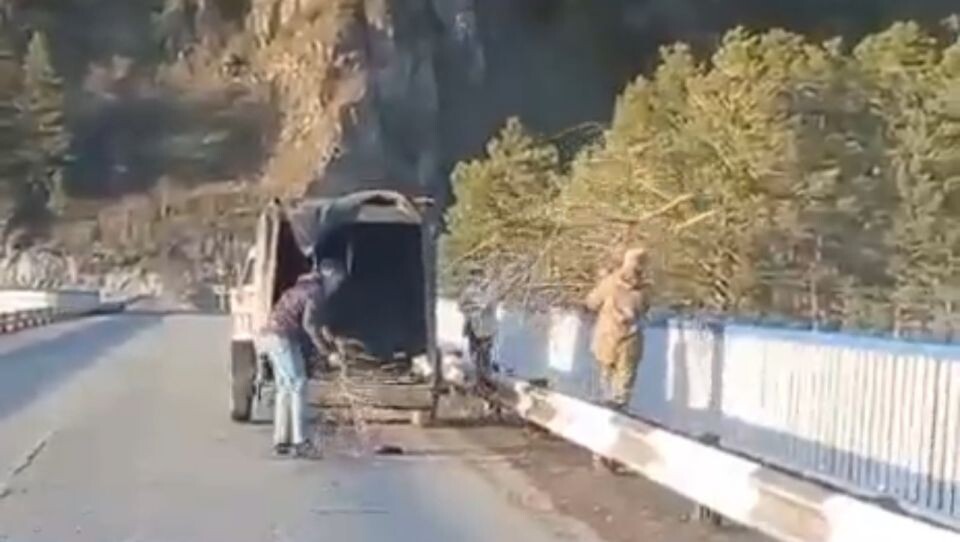    Мужчины сбросили ветки в Катунь. Источник: Barnaul 22