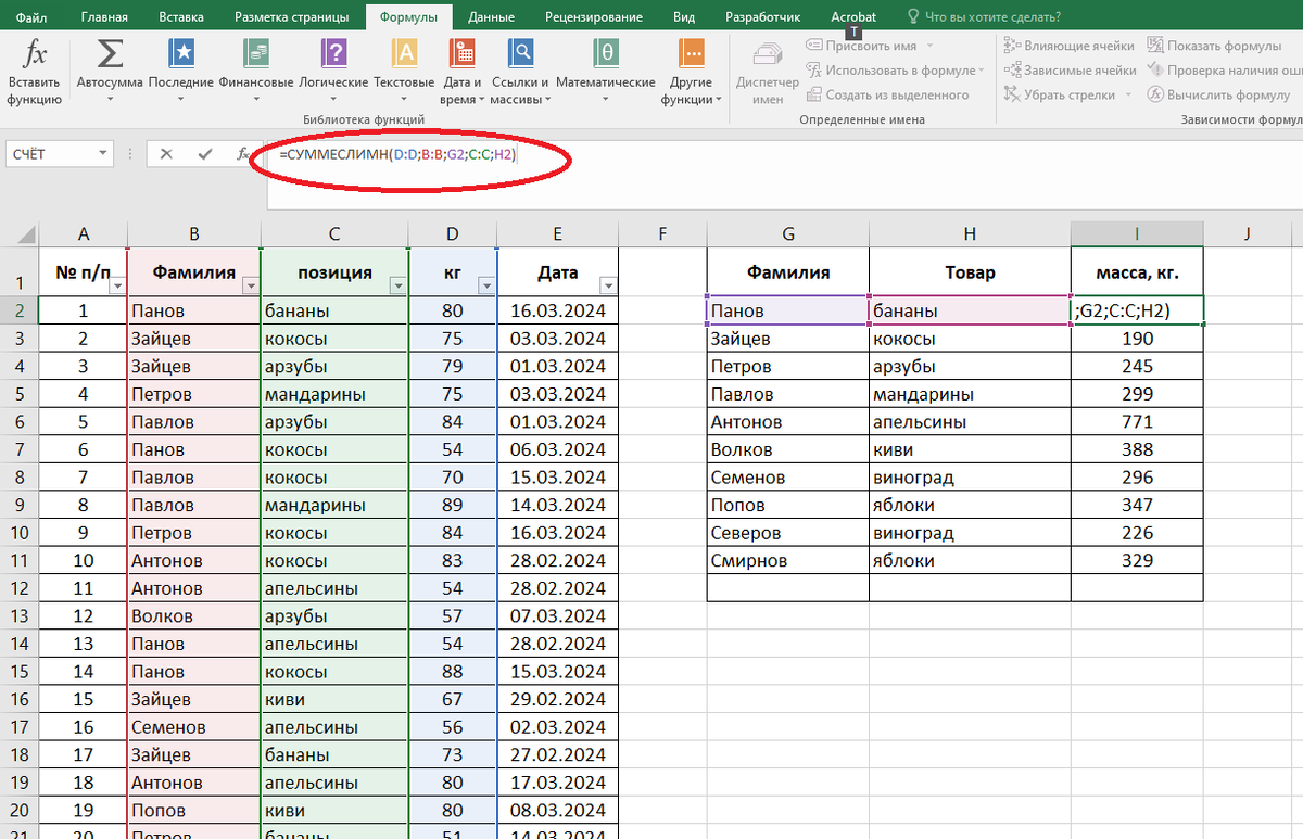Применение функции СУММЕСЛИМН()