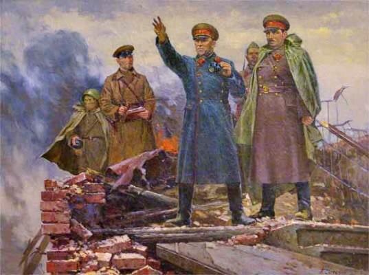 «Г.К. Жуков и И.И. Федюнинский на Пулковских высотах 1941 г.» Художник А.Н. Семенов. Картина, конечно, полная выдумка, ничего похожего быть тогда не могло.