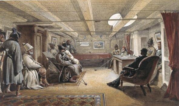 Визит черкесов на английский военный корабль. Уильям Симпсон (1823 — 1899)