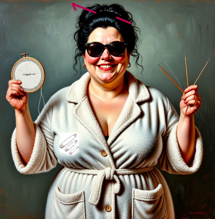 Дама на крючках. Не спешите, будет вам и вязальная машинка)