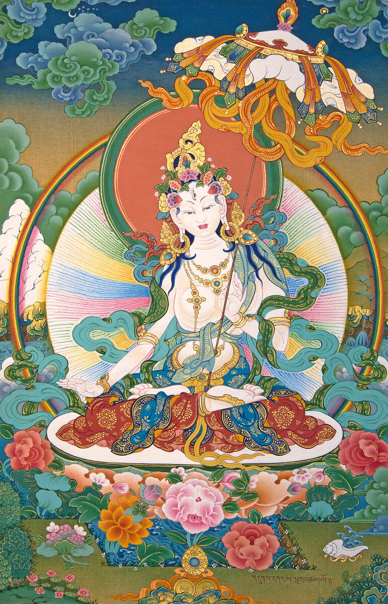 Белозонтичная Тара — или Ситатапатра (тиб. gdugs dkar) — это не просто богиня с зонтом, а мощное защитное божество в буддийской традиции Ваджраяны. Её белый зонт — символ абсолютной защиты от духовных и мирских угроз.