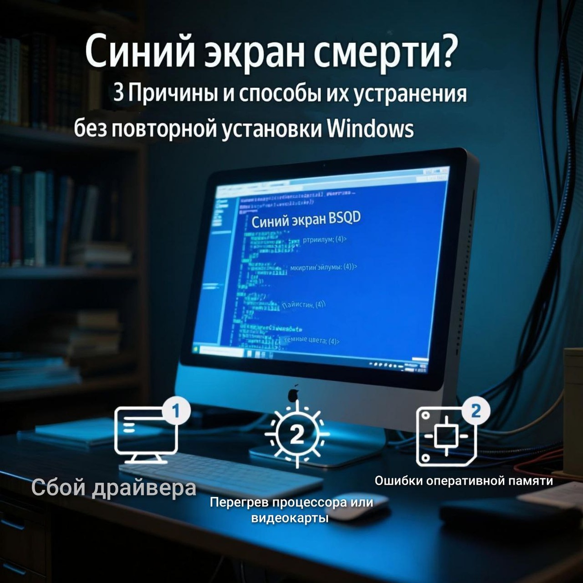 > Появился синий экран с кучей непонятных кодов?  
> Сердце ушло в пятки?  
> Вы уже гуглили “как переустановить Windows”?

Стоп.

Синий экран смерти (BSOD — Blue Screen of Death) — это не приговор.  
В 90% случаев его можно исправить — без потери данных, без переустановки, своими руками.

Я расскажу про 3 самые частые причины — и как с ними справиться.  
№1 — самая распространённая. №3 — почти никто не проверяет, а зря.

