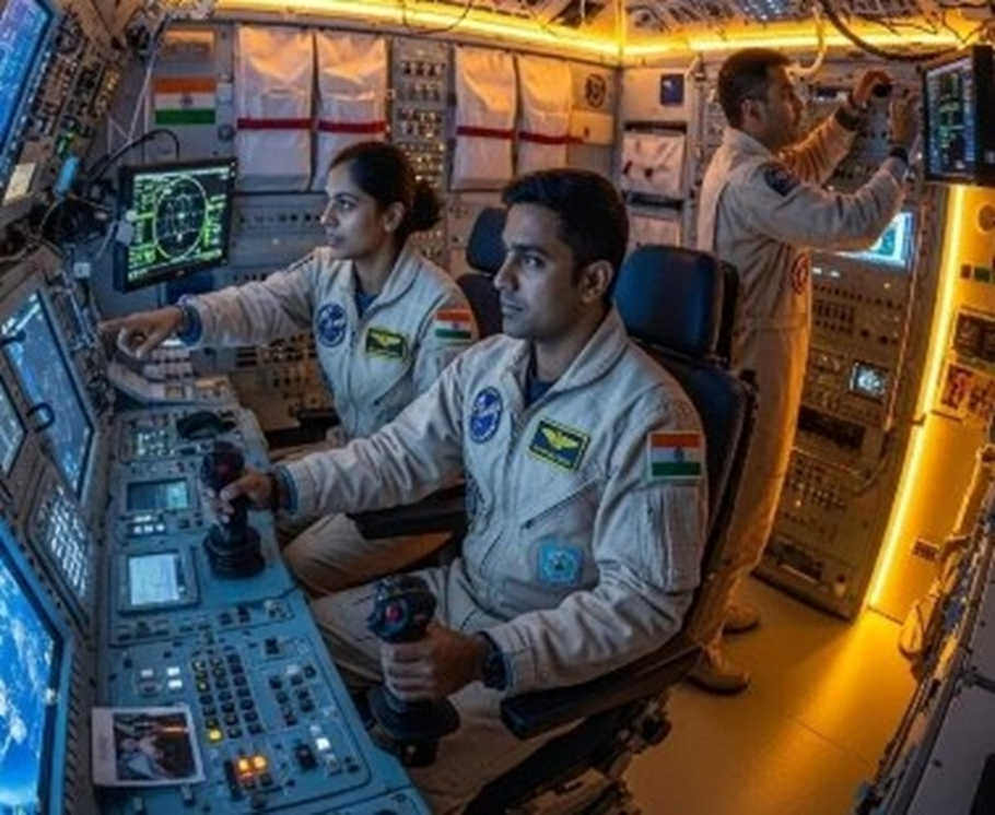 Тренировки в симуляторе корабля «Гаганьн». Фото: ISRO